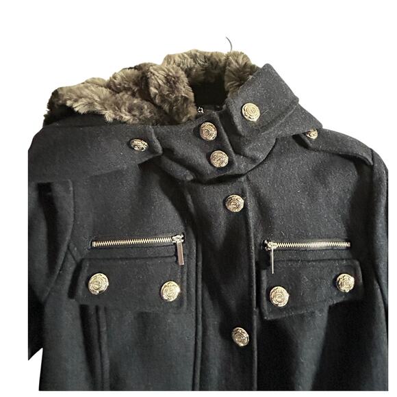 LAUNDRY by SHELLI SEGAL $298 NAVY Wool Military Style Faux Fur Jacket Size 4 - Picture 8 of 14